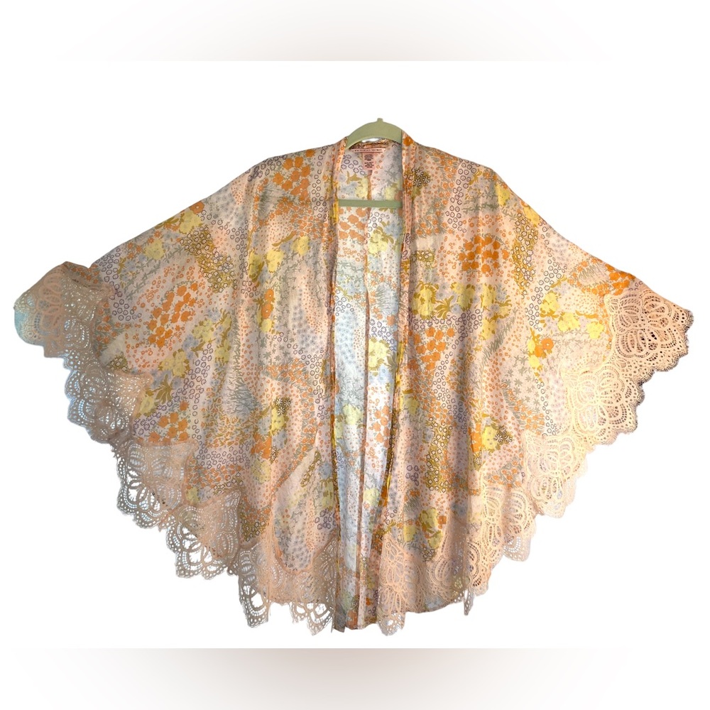 Victoria Secret Boho Lace & Floral Kimono Cape Robe Daisy Jones Vibes Cotton